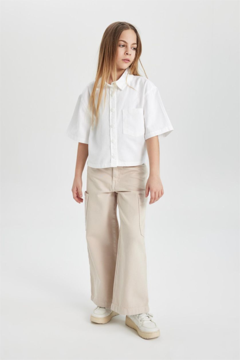 Girls & Teens Beige Girl Wide Leg Cargo Jeans