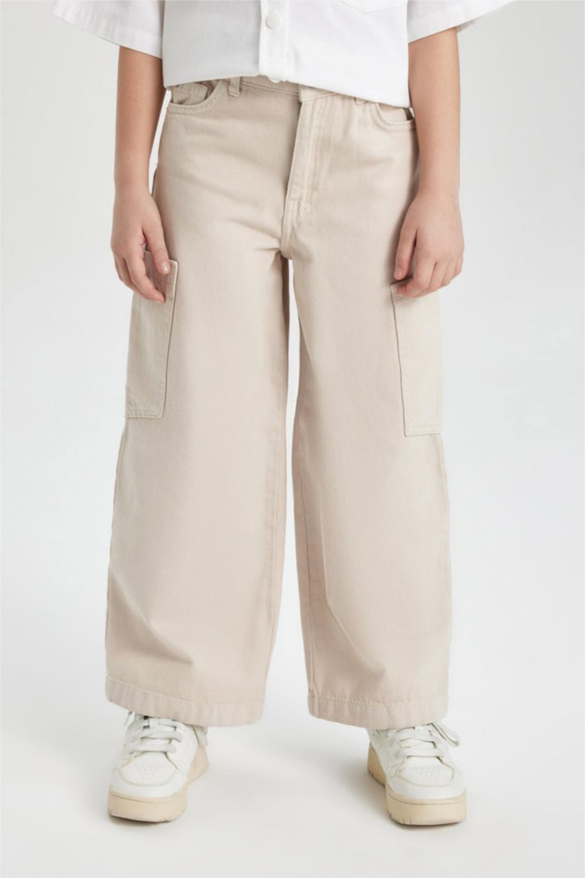 Girls & Teens Beige Girl Wide Leg Cargo Jeans