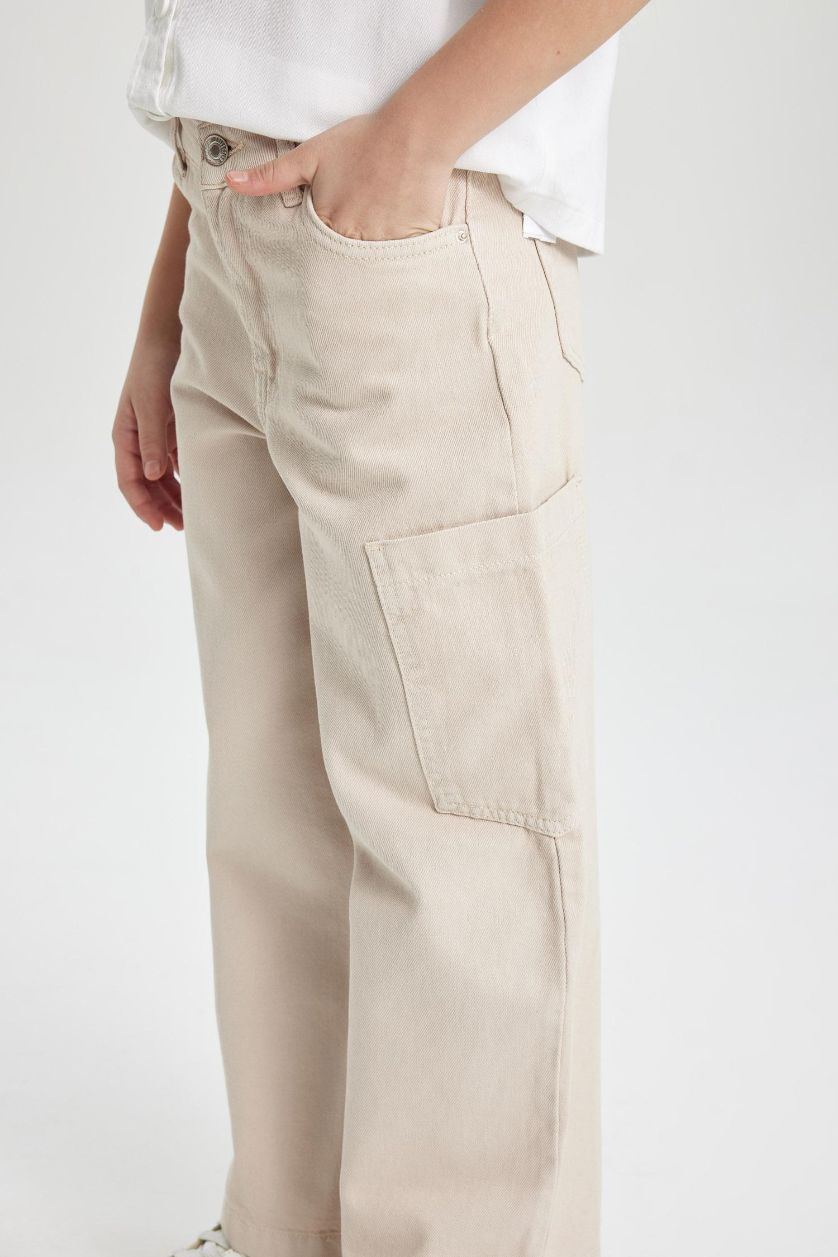 Girls & Teens Beige Girl Wide Leg Cargo Jeans