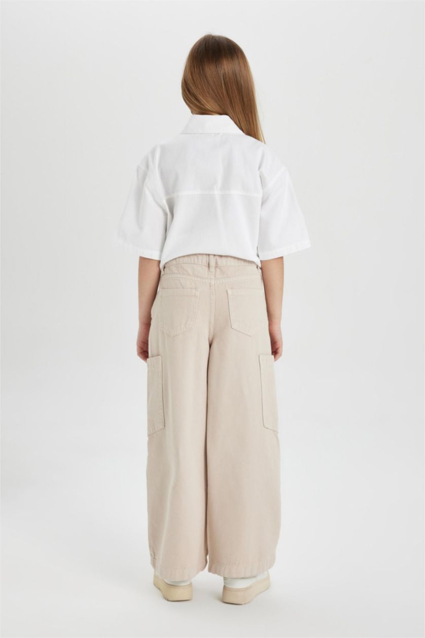 Girls & Teens Beige Girl Wide Leg Cargo Jeans