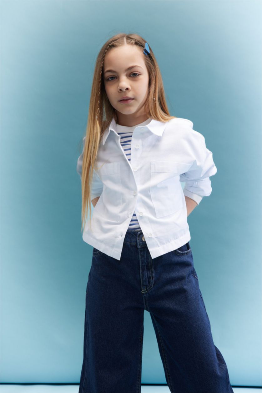 GIRLS & TEENS White Girl Oxford Long Sleeve Crop Shirt