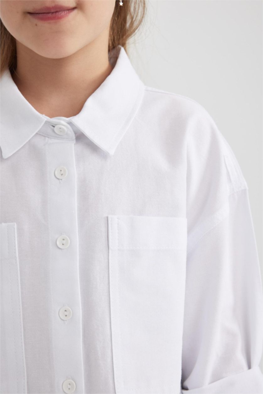 GIRLS & TEENS White Girl Oxford Long Sleeve Crop Shirt