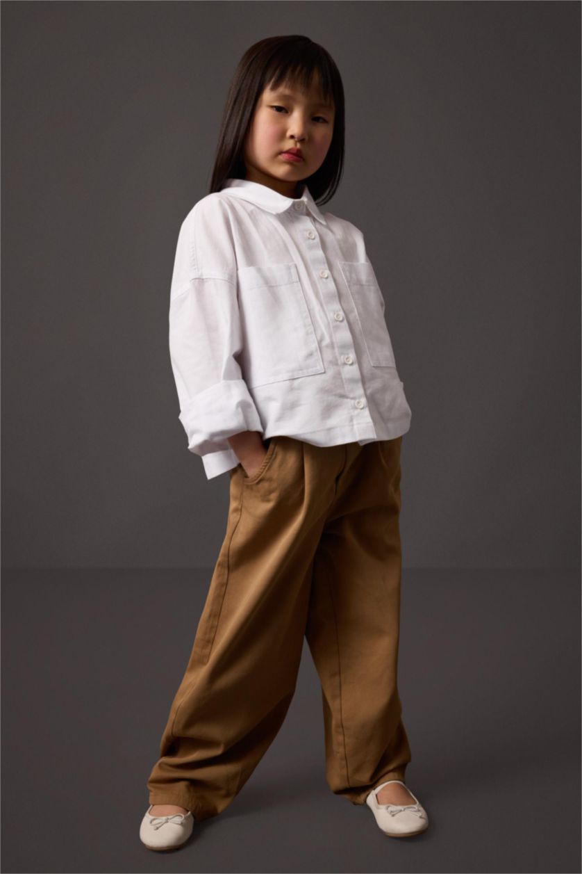 GIRLS & TEENS White Girl Oxford Long Sleeve Crop Shirt