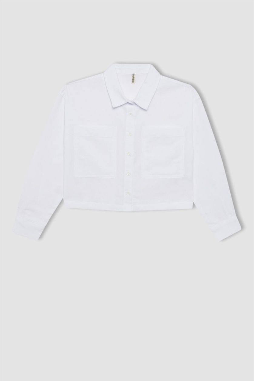 GIRLS & TEENS White Girl Oxford Long Sleeve Crop Shirt