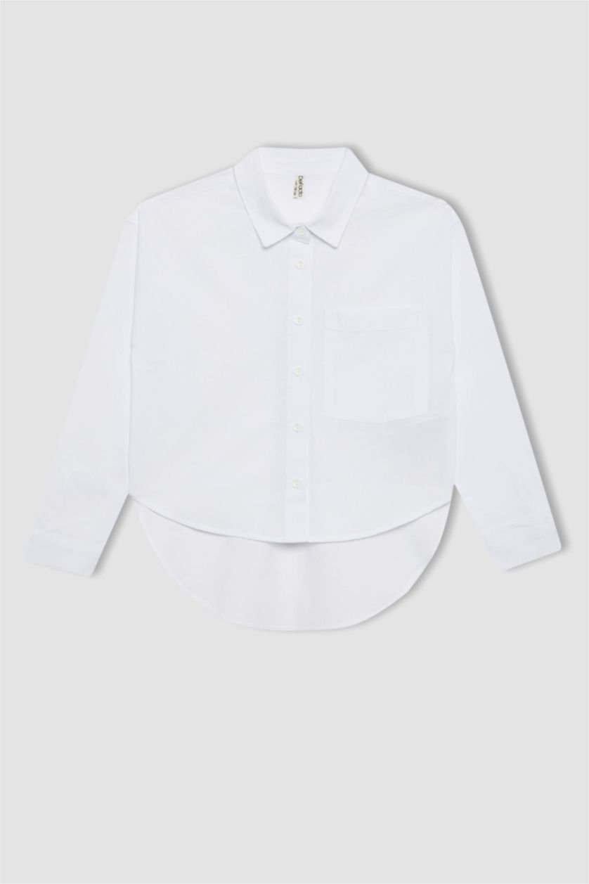 بنات أبيض قميص بناتي نص ردن أوكسفورد اوفر سايز