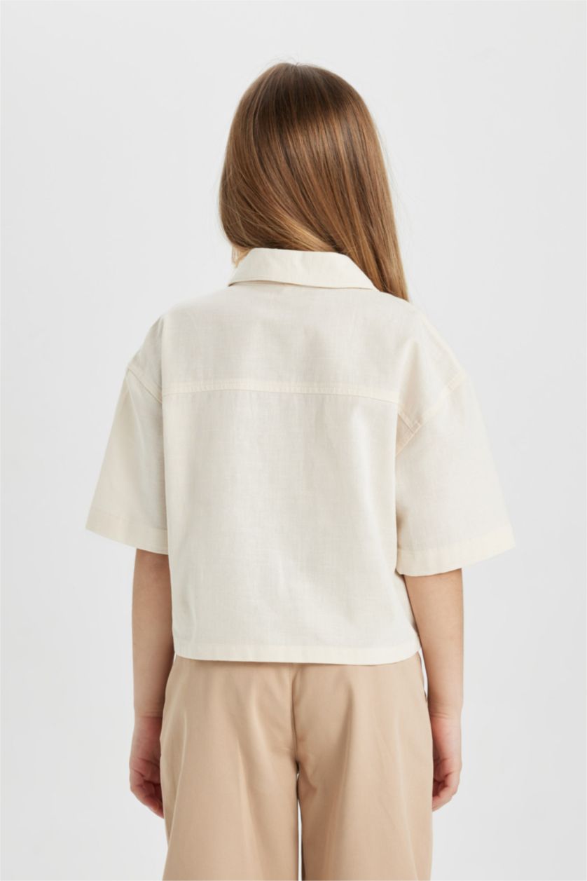 FILLES Écru Chemise Coton Crop à Manches Longues pour Fille