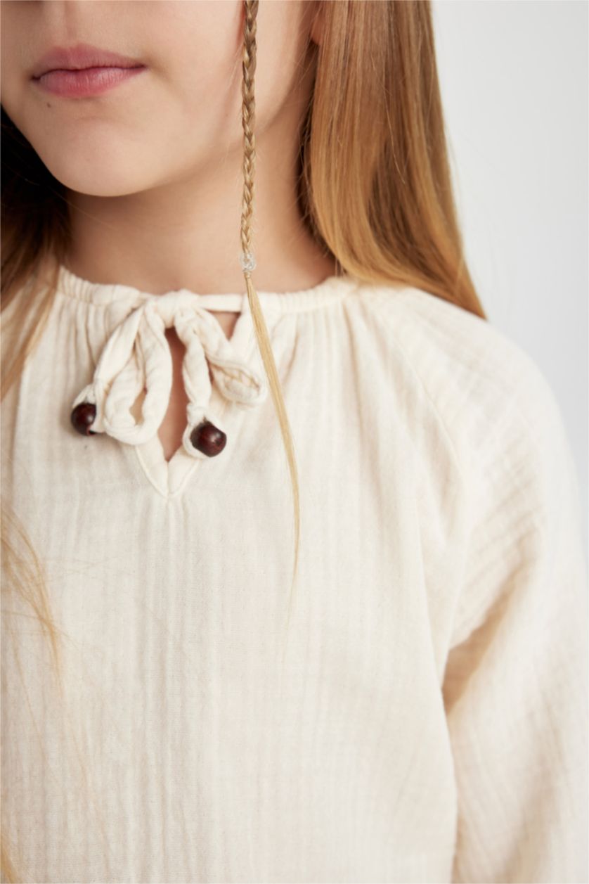 بنات بيج فاتح بلوزة بناتي ردن طويل موسلين