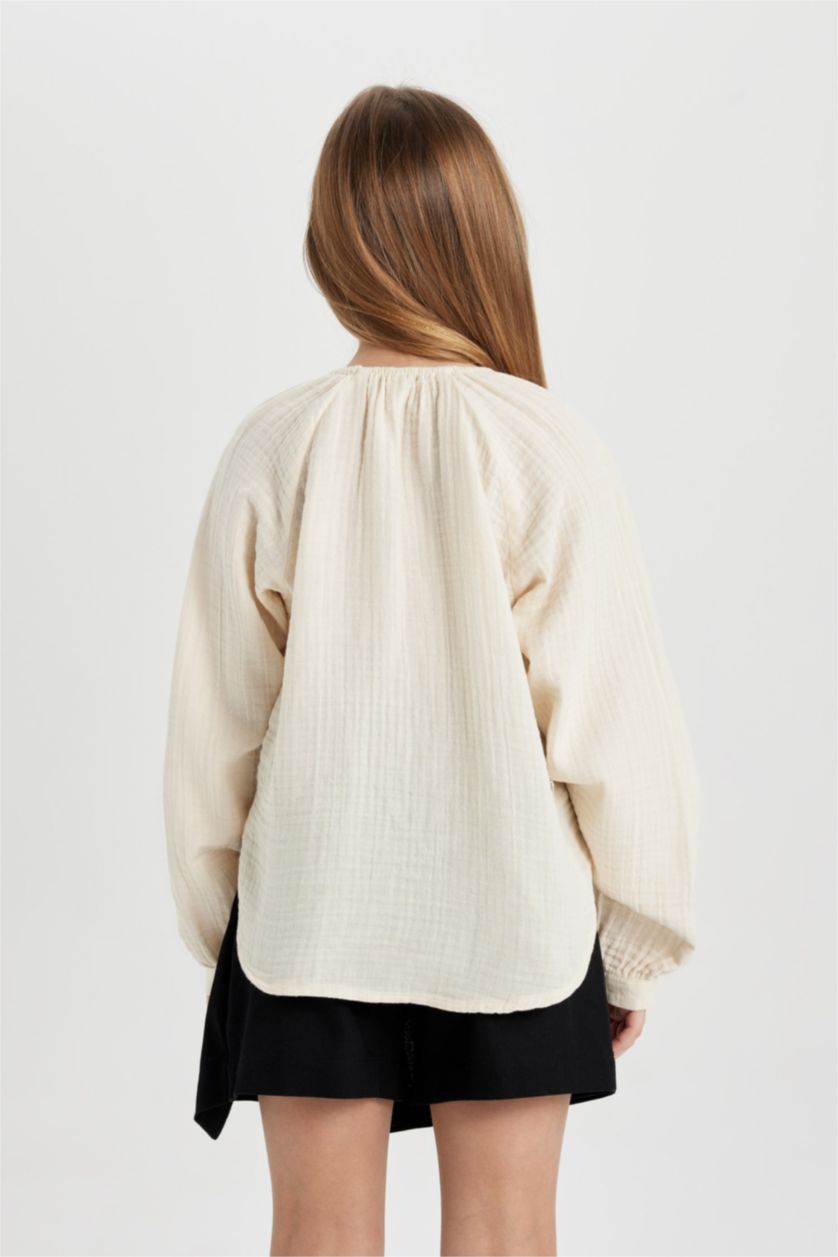 بنات بيج فاتح بلوزة بناتي ردن طويل موسلين