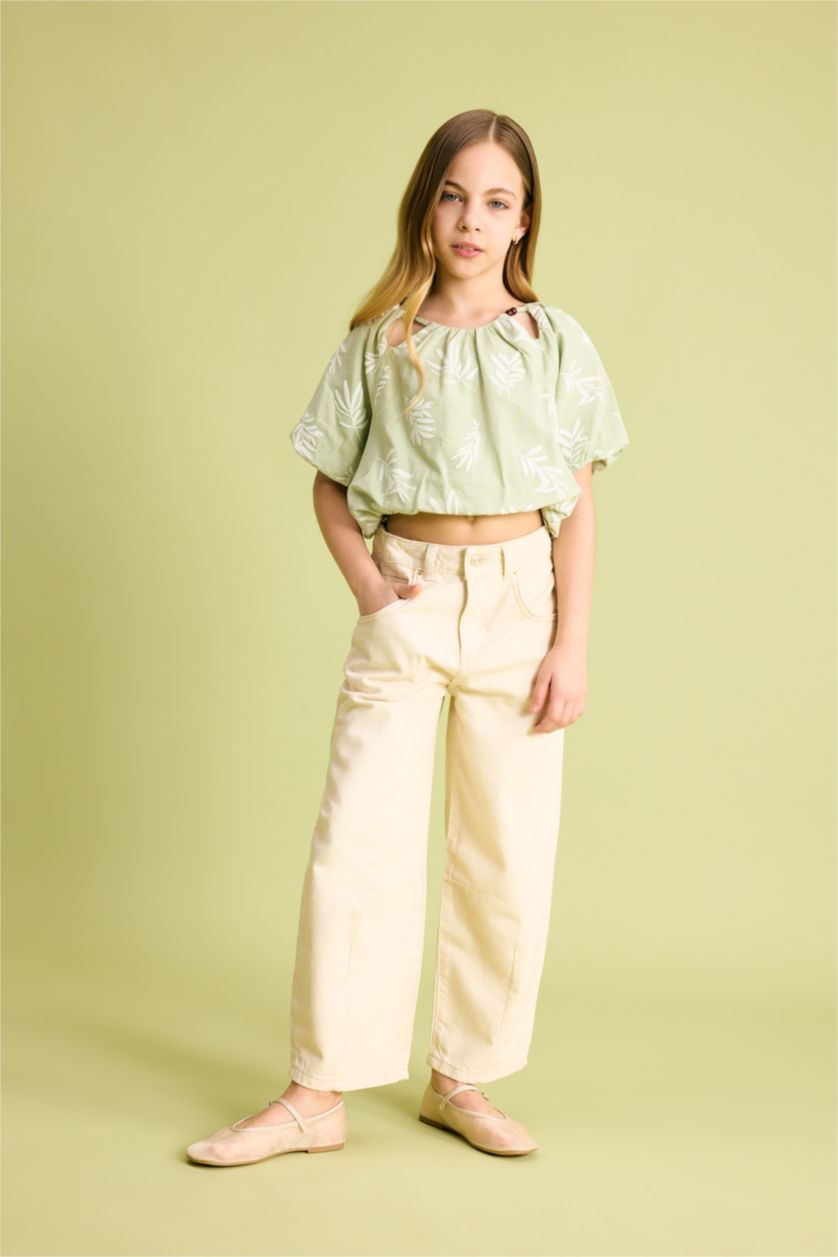 Kız Çocuk - Genç Kız Yeşil Desenli Kısa Kollu Bluz Kız Çocuk