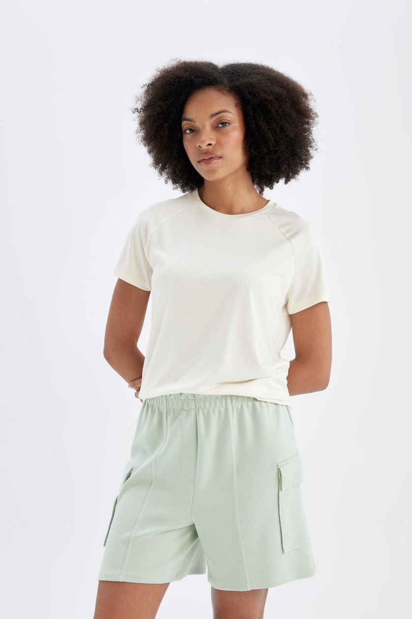 Kadın Yeşil Paperbag Kısa Paça Sporcu Modal Kargo Şort