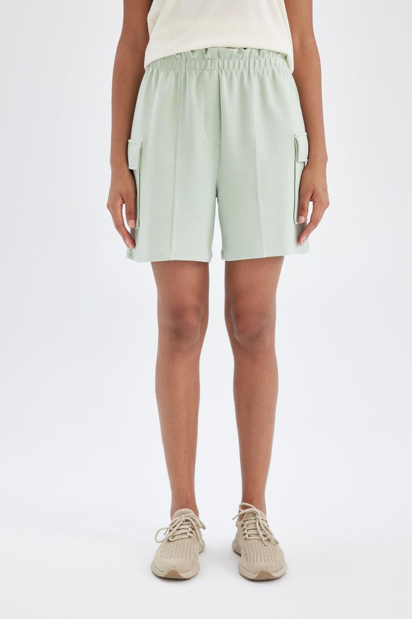 Kadın Yeşil Paperbag Kısa Paça Sporcu Modal Kargo Şort