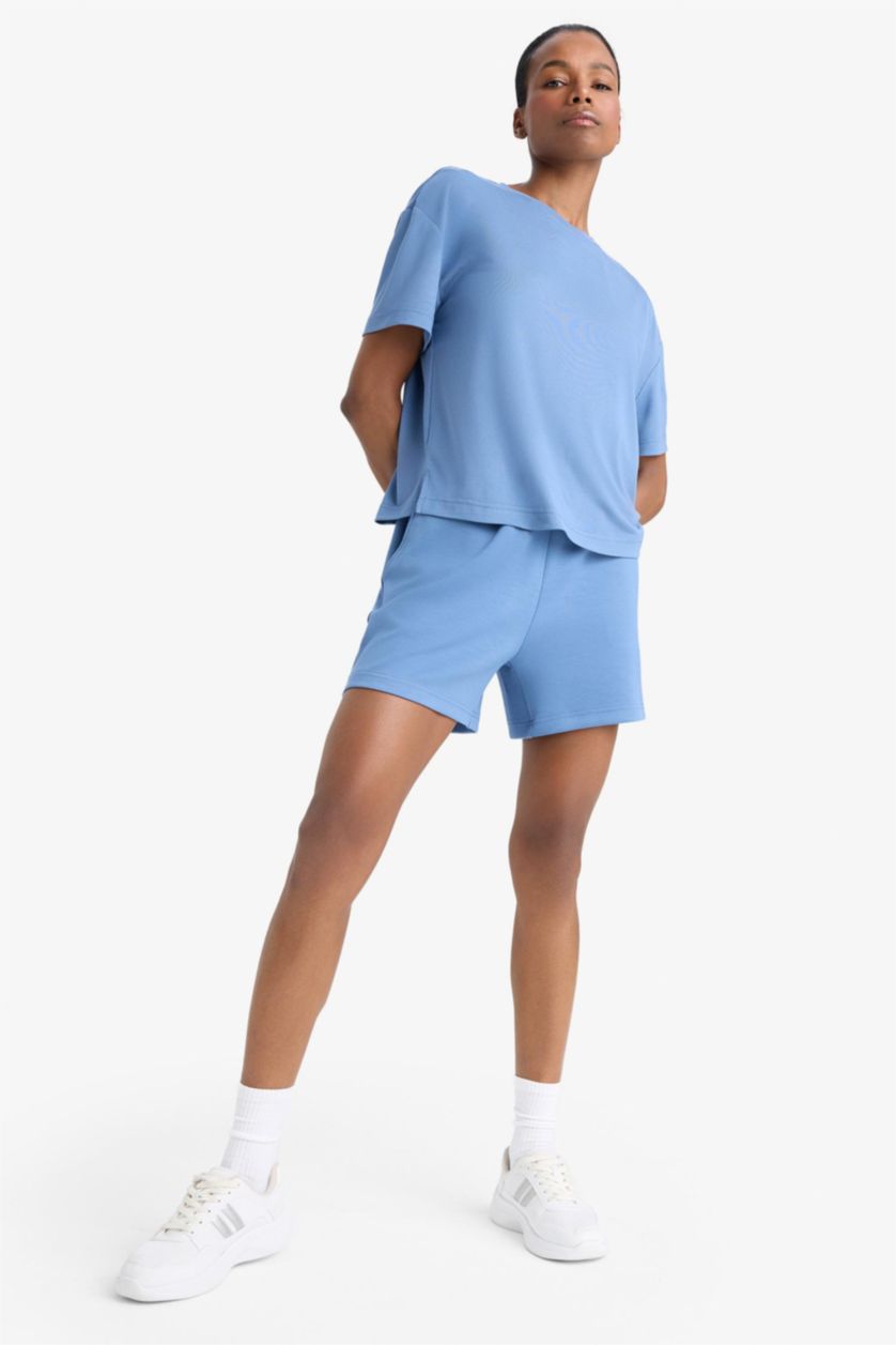 Woman Light Indigo DeFactoFit Standard Fit Sports Shorts