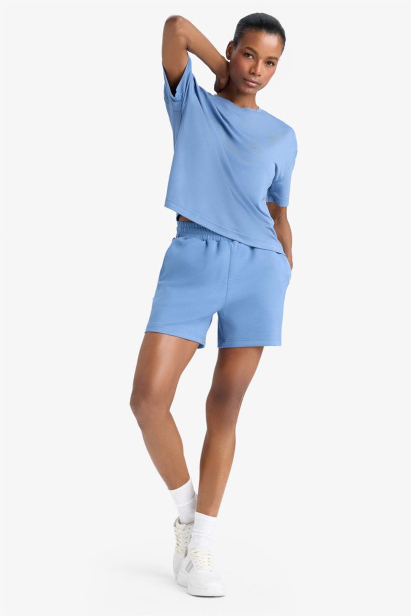 Woman Light Indigo DeFactoFit Standard Fit Sports Shorts