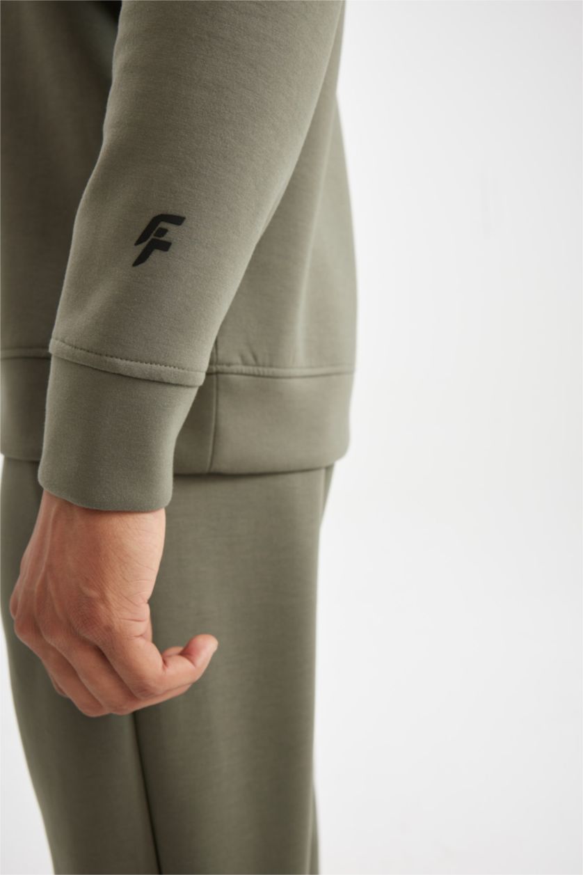 رجال كاكي سويت شيرت رياضي قصة عادية قماش سكوبا من DeFactoFit