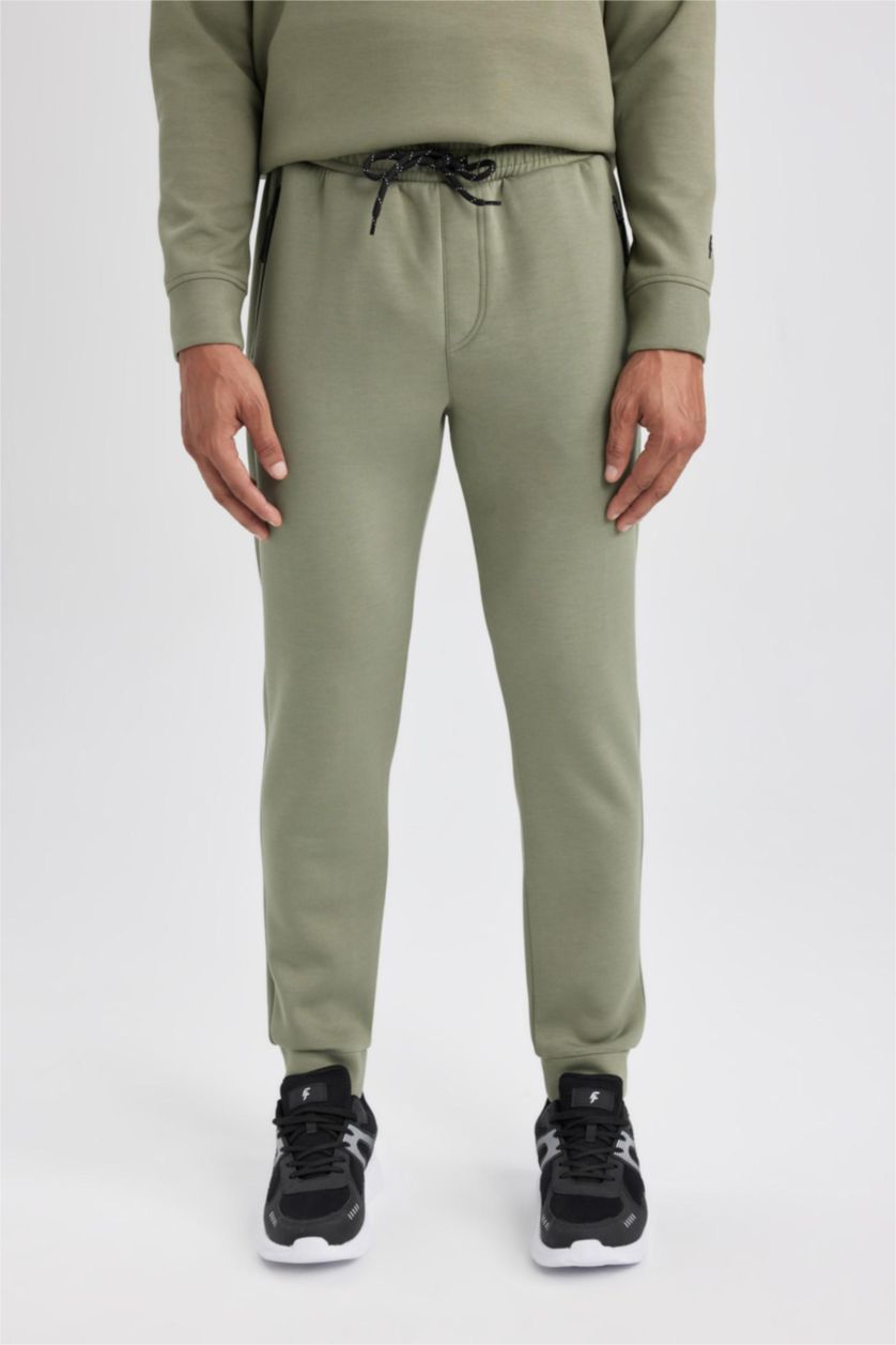 Erkek Açık Haki Sporcu Jogger Eşofman Altı Slim Fit Dar Kesim Skuba Dalgıç Kumaş Standart Paça