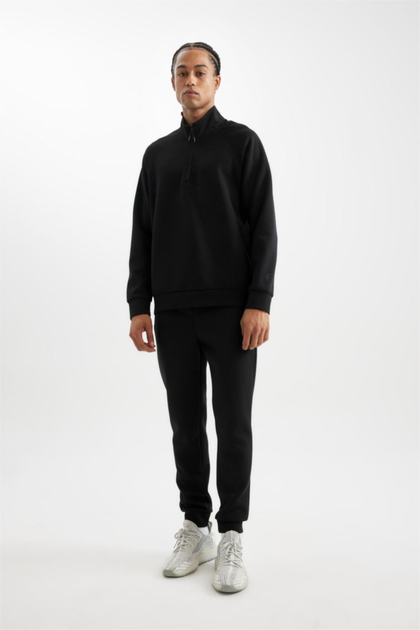 Man Black DeFactoFit Black Slim Fit Scuba Fabric Jogger Sweatpants