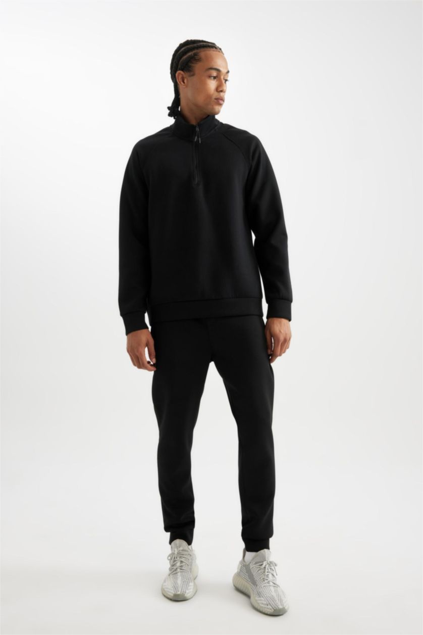 Man Black DeFactoFit Black Slim Fit Scuba Fabric Jogger Sweatpants