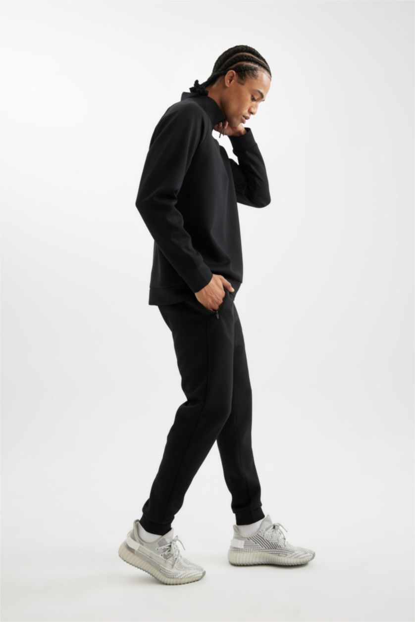 Man Black DeFactoFit Black Slim Fit Scuba Fabric Jogger Sweatpants