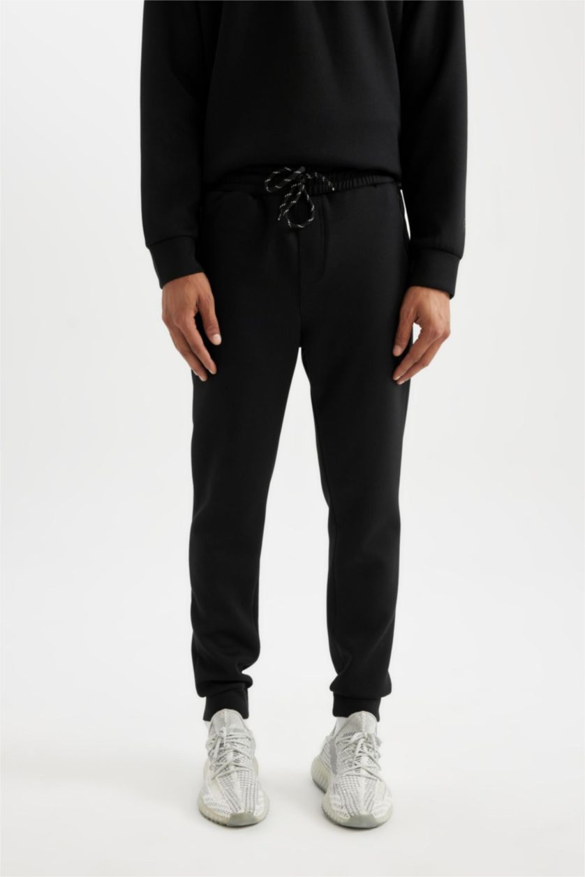 Man Black DeFactoFit Black Slim Fit Scuba Fabric Jogger Sweatpants