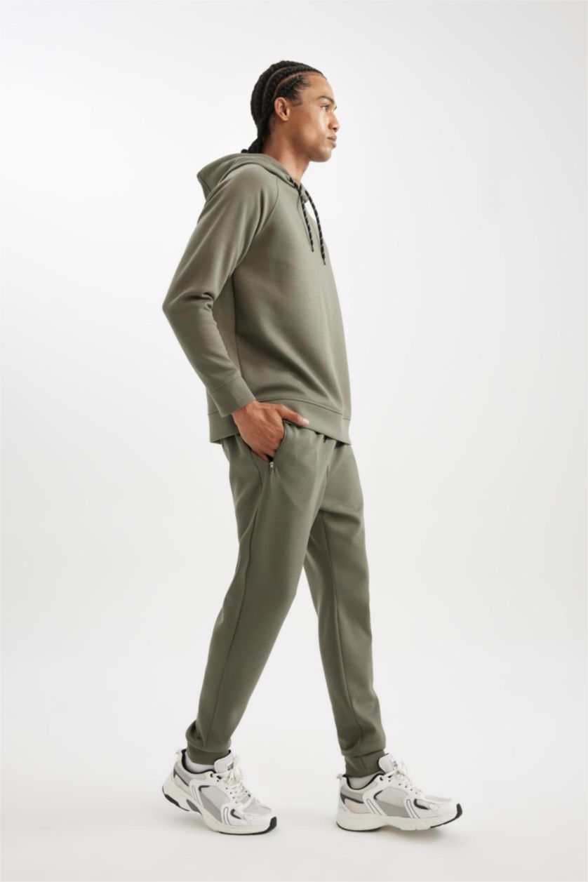 Erkek Haki Sporcu Jogger Eşofman Altı Slim Fit Dar Kesim Skuba Dalgıç Kumaş Standart Paça