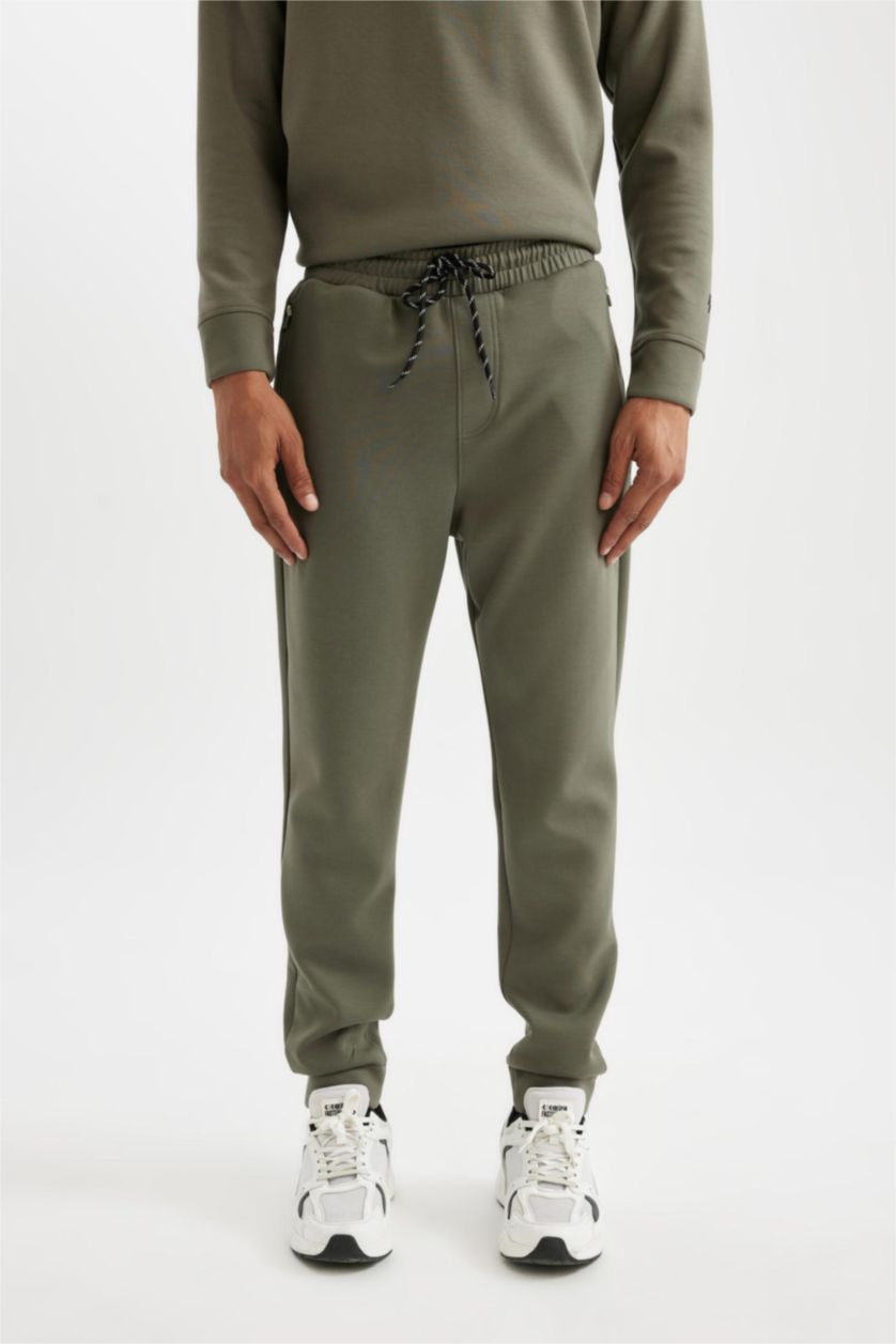 Erkek Haki Sporcu Jogger Eşofman Altı Slim Fit Dar Kesim Skuba Dalgıç Kumaş Standart Paça