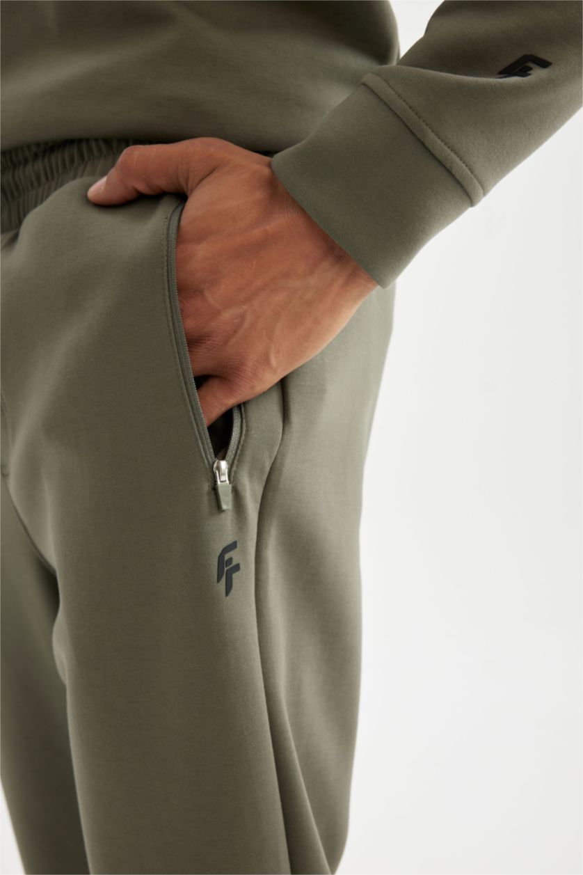 Erkek Haki Sporcu Jogger Eşofman Altı Slim Fit Dar Kesim Skuba Dalgıç Kumaş Standart Paça