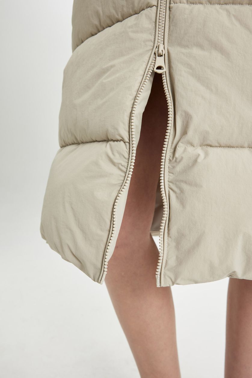 Kadın Açık Taş Su İtici Regular Kalıp Kapüşonlu Fermuarlı Cepli Uzun Mont Parka