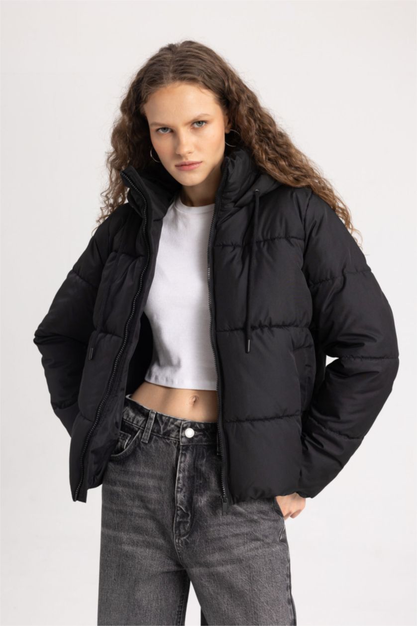 FEMME Noir Doudoune imperméable à coupe régulière