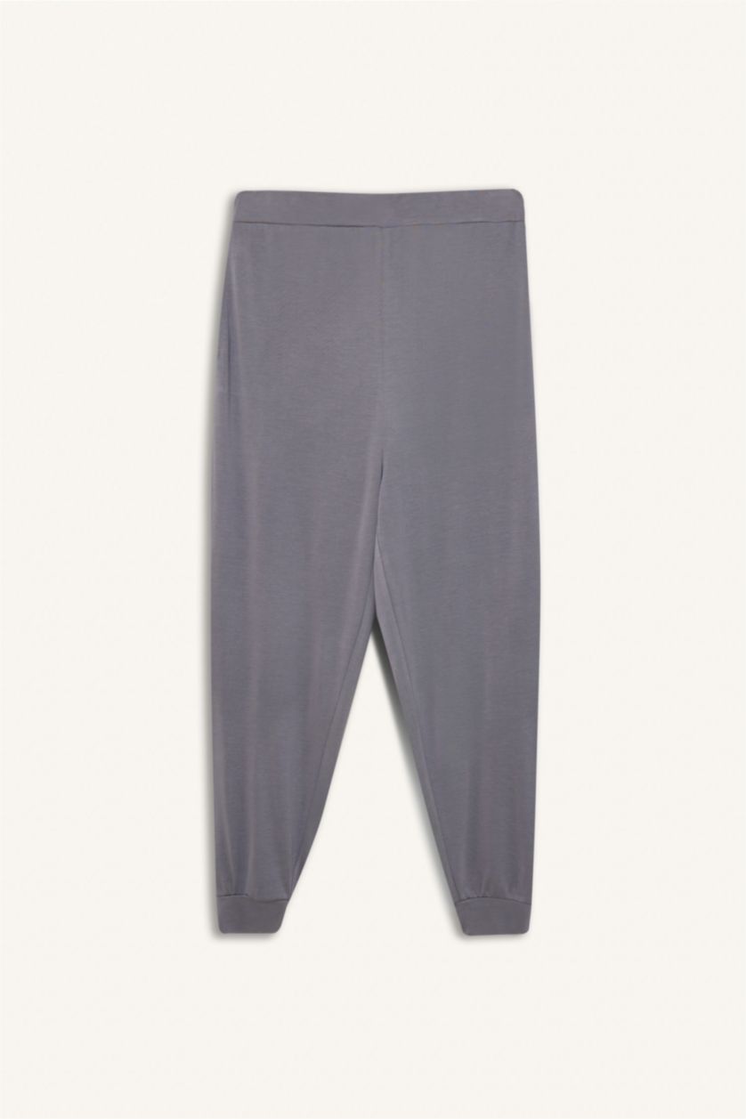 Kadın Gri Oversize Geniş Kalıp Sporcu Pantolon Jogger Paça Standart Boy Modal Kumaş