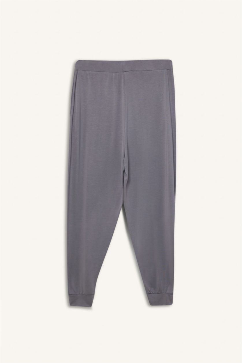 Kadın Gri Oversize Geniş Kalıp Sporcu Pantolon Jogger Paça Standart Boy Modal Kumaş