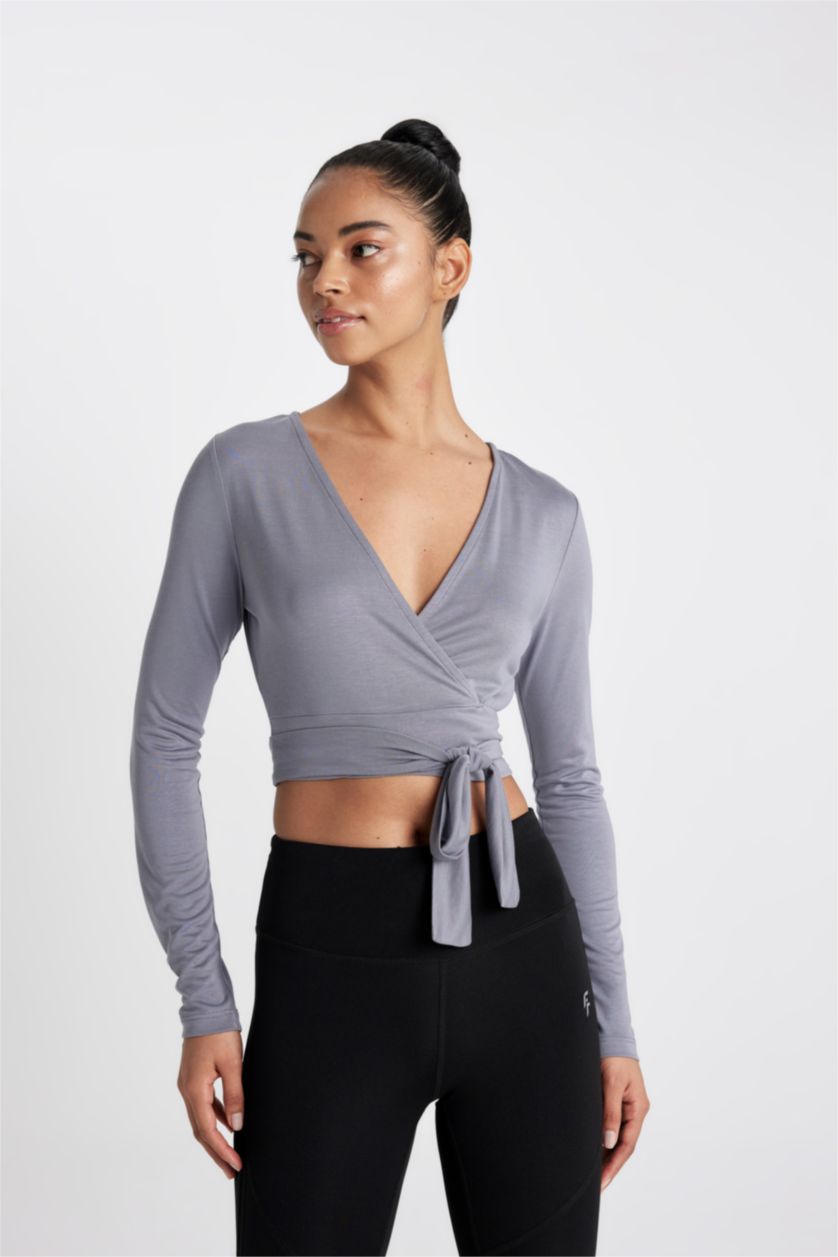 WOMAN Grey Standard Fit modal Long Sleeve T-Shirt