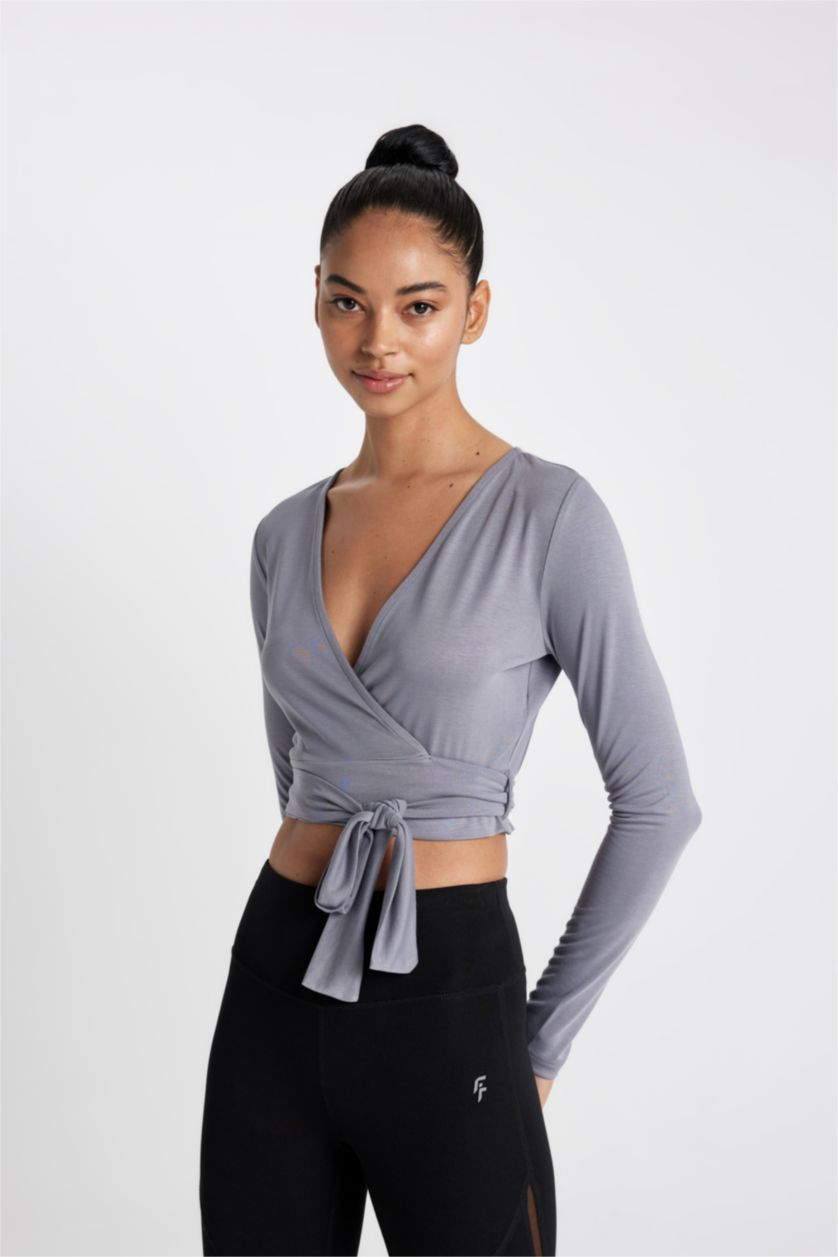 WOMAN Grey Standard Fit modal Long Sleeve T-Shirt