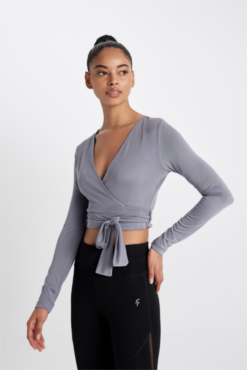 WOMAN Grey Standard Fit modal Long Sleeve T-Shirt