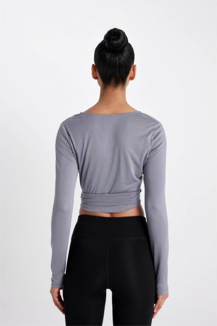 WOMAN Grey Standard Fit modal Long Sleeve T-Shirt