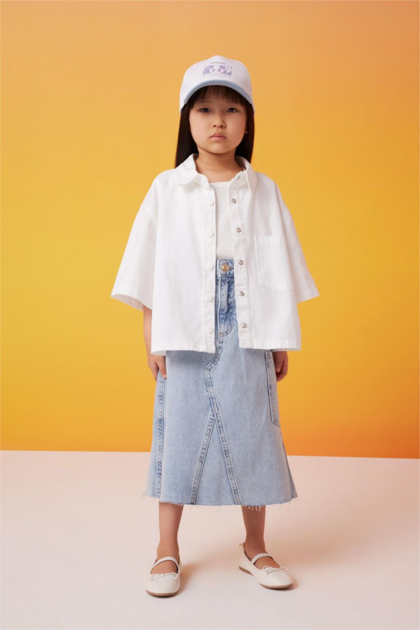 FILLES Blanc Chemise Coton Coupe Carrée à Manches Courtes pour Fille