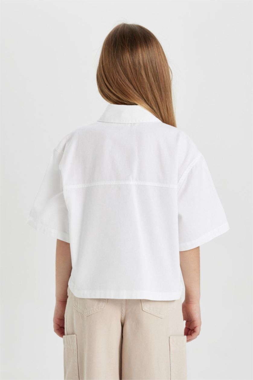 FILLES Blanc Chemise Coton Coupe Carrée à Manches Courtes pour Fille