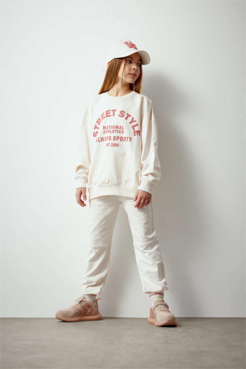 GIRLS & TEENS Ecru Girl Printed Sweatshirt Sweatpants 2 Piece Set