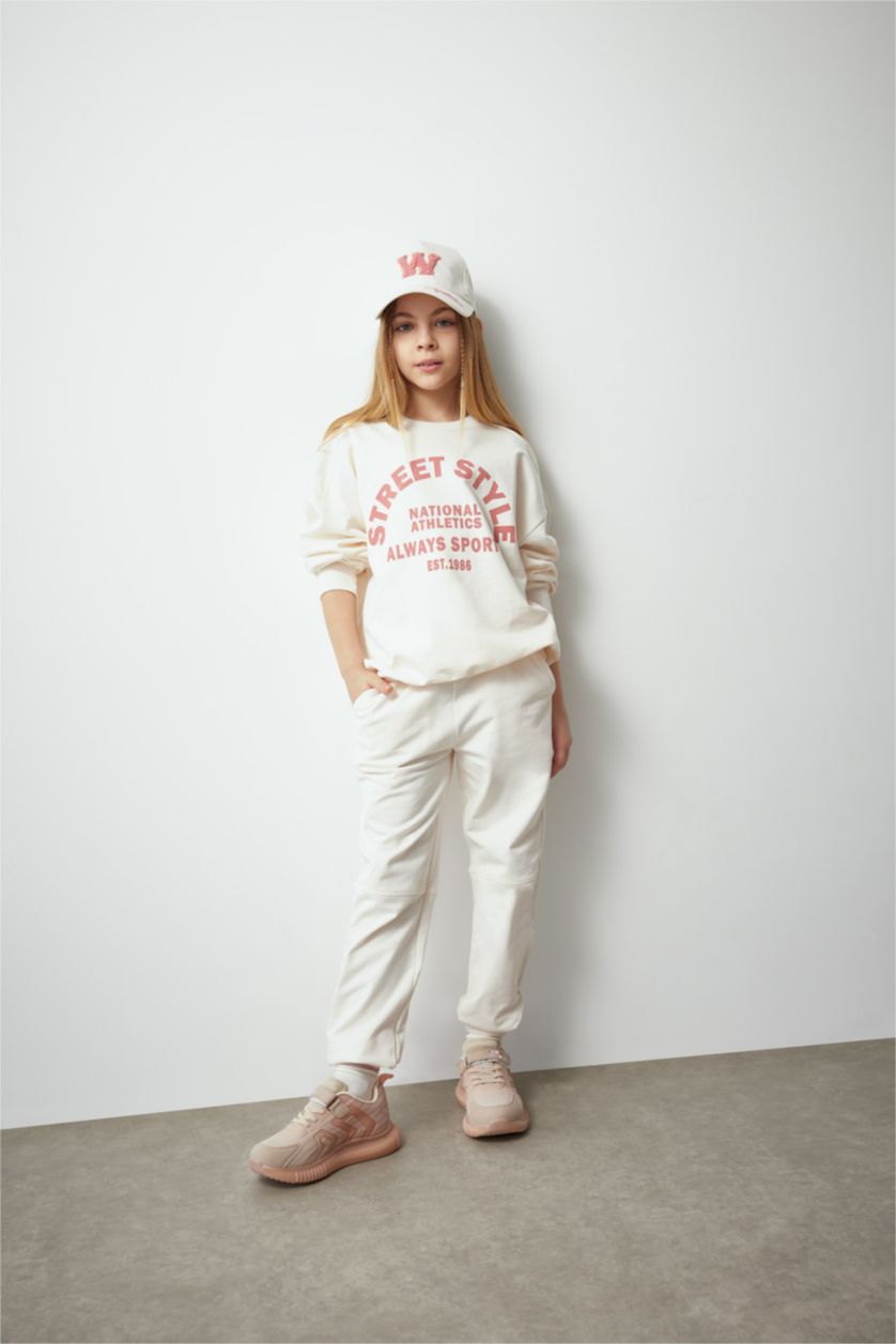 GIRLS & TEENS Ecru Girl Printed Sweatshirt Sweatpants 2 Piece Set