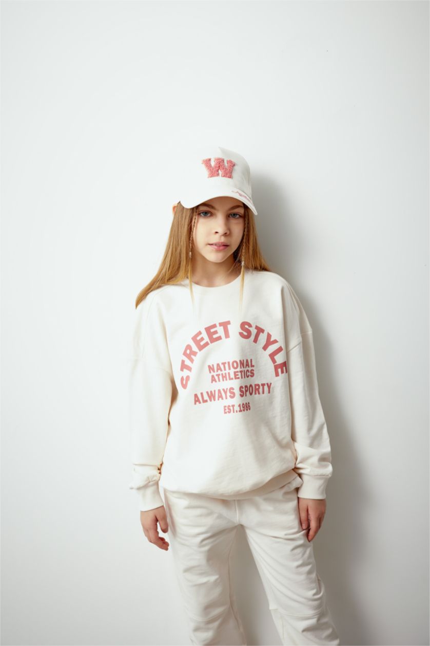 GIRLS & TEENS Ecru Girl Printed Sweatshirt Sweatpants 2 Piece Set