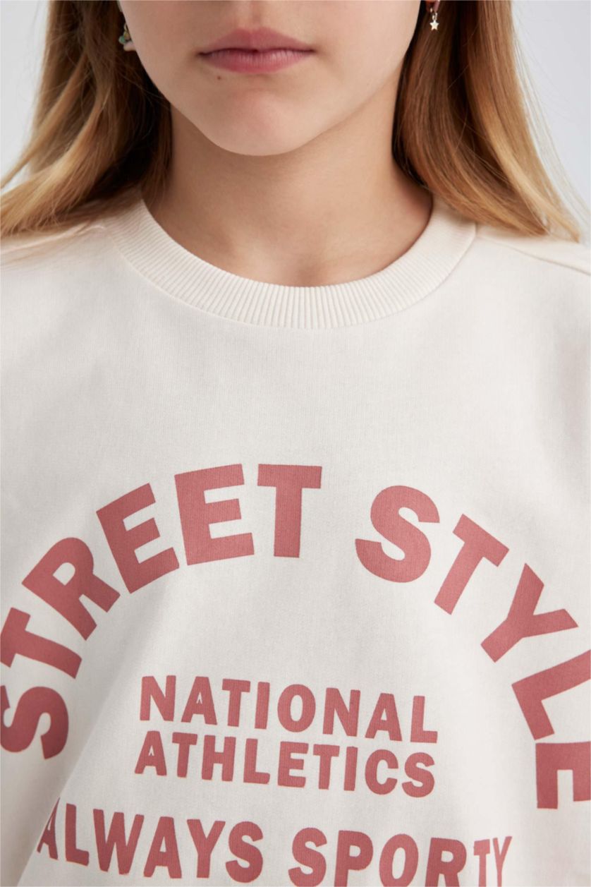 GIRLS & TEENS Ecru Girl Printed Sweatshirt Sweatpants 2 Piece Set