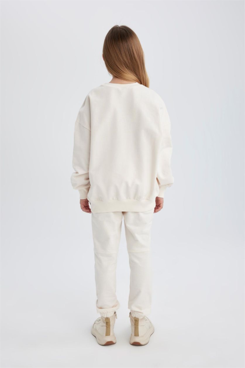 GIRLS & TEENS Ecru Girl Printed Sweatshirt Sweatpants 2 Piece Set