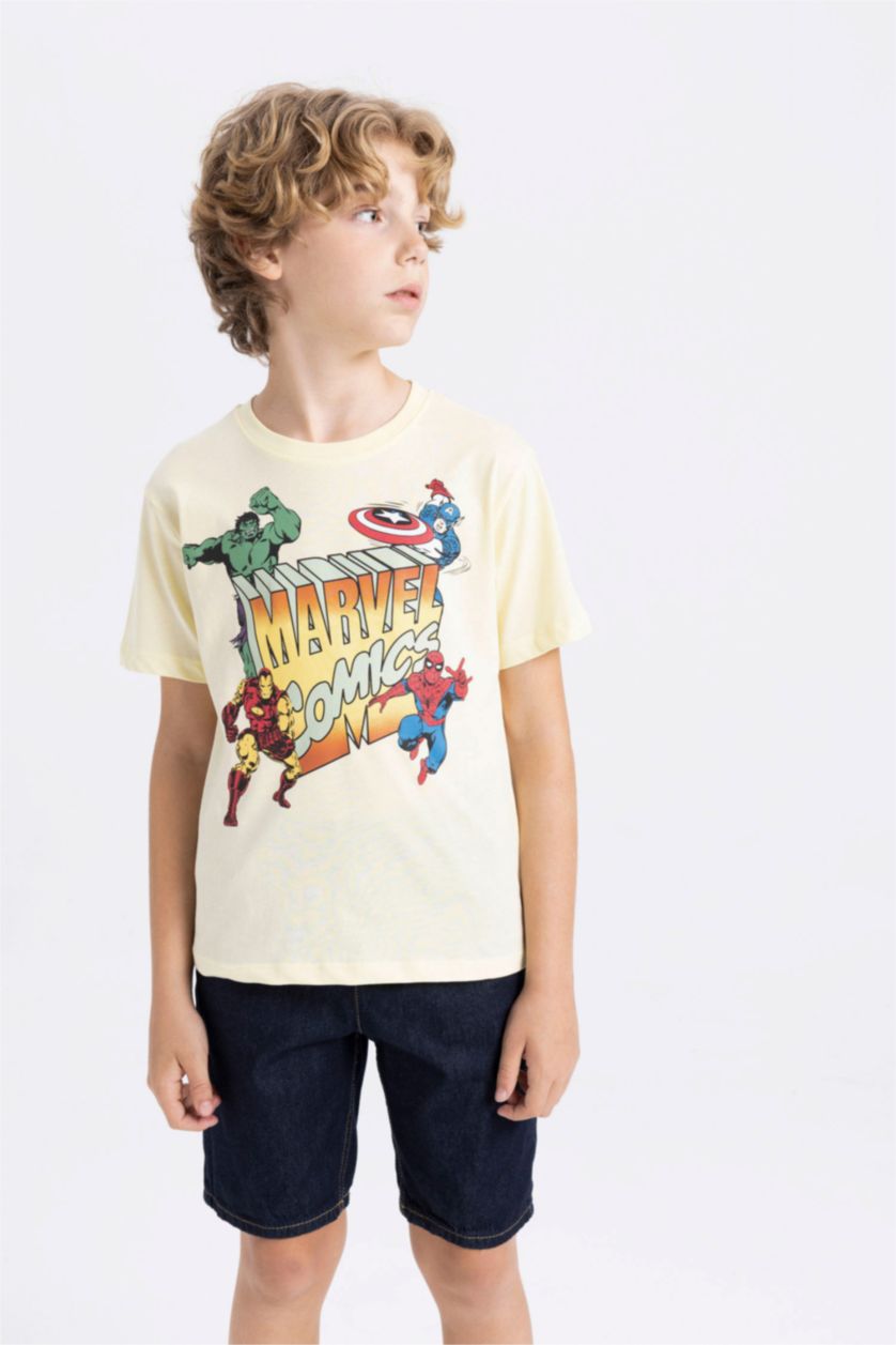 GARÇONS Jaune Clair T-Shirt Jersey Coupe Régulière à Manches Courtes Marvel Comics pour Garçon