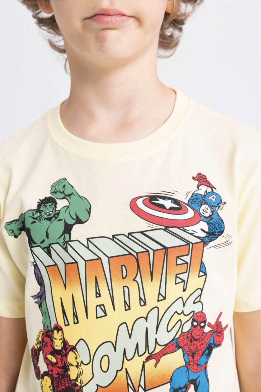 GARÇONS Jaune Clair T-Shirt Jersey Coupe Régulière à Manches Courtes Marvel Comics pour Garçon