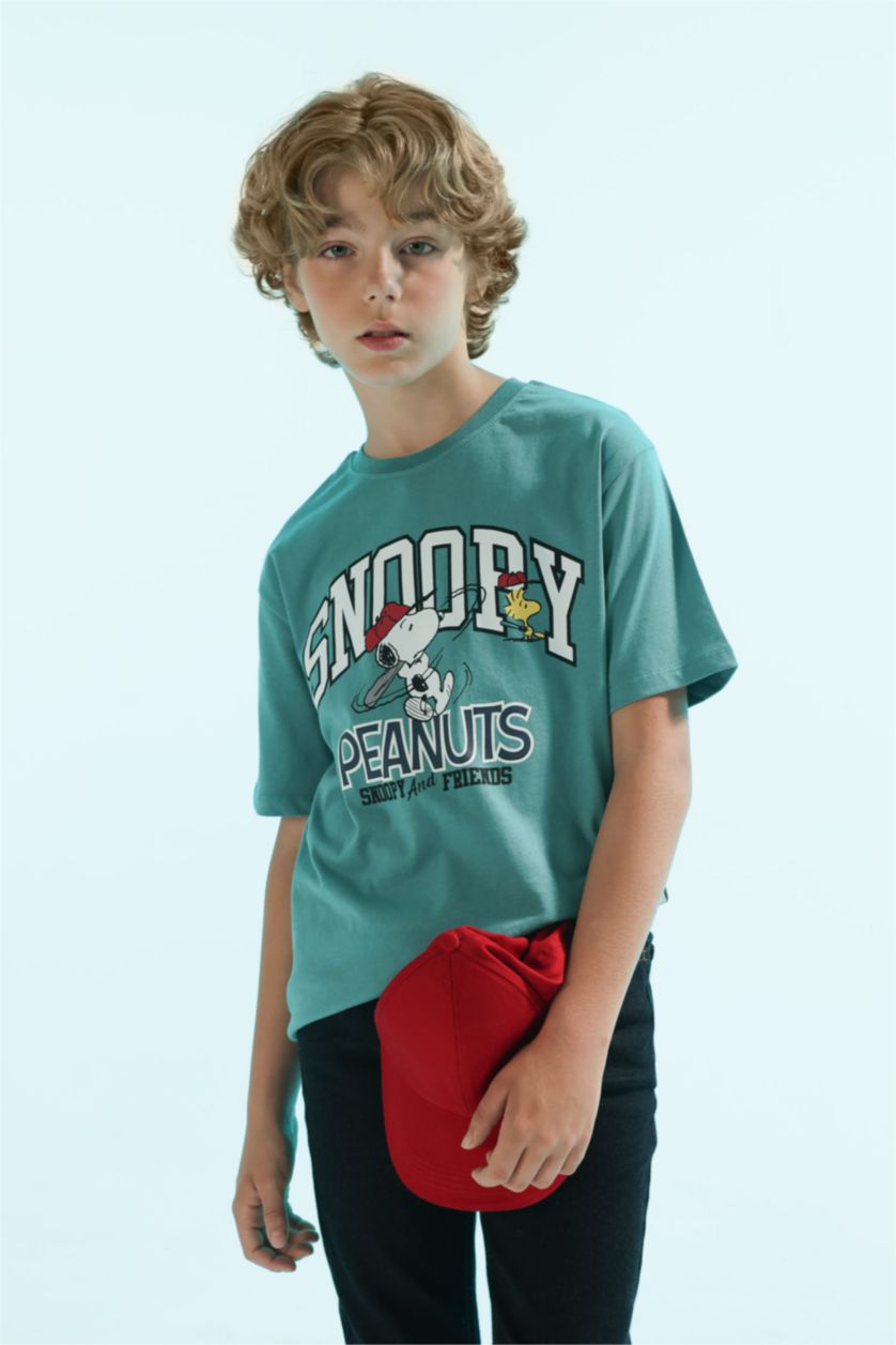 أولاد أخضر فاتح تي شيرت ولادي نص كم قصة عادية بياقة مستديرة من سنوبي