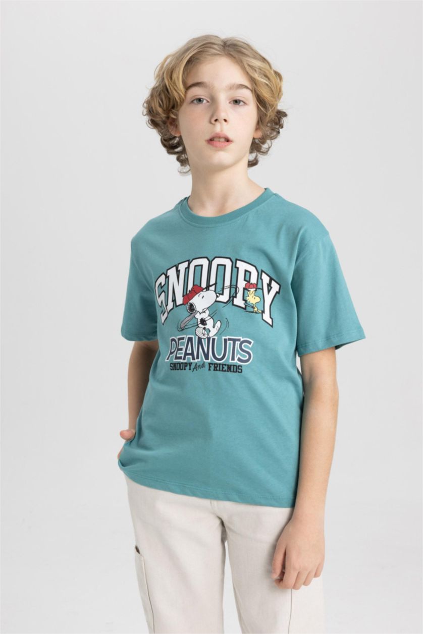 أولاد أخضر فاتح تي شيرت ولادي نص كم قصة عادية بياقة مستديرة من سنوبي