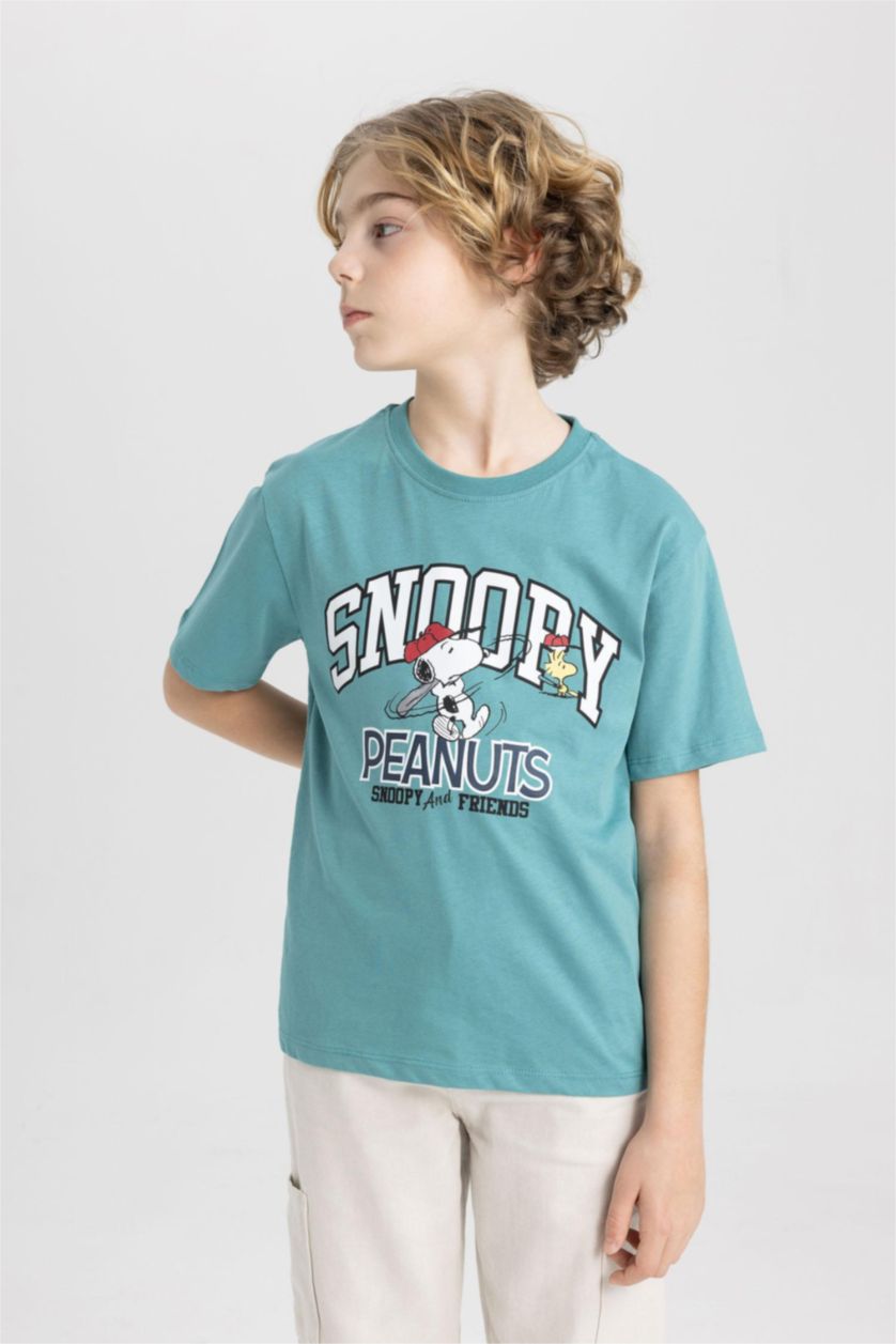 أولاد أخضر فاتح تي شيرت ولادي نص كم قصة عادية بياقة مستديرة من سنوبي