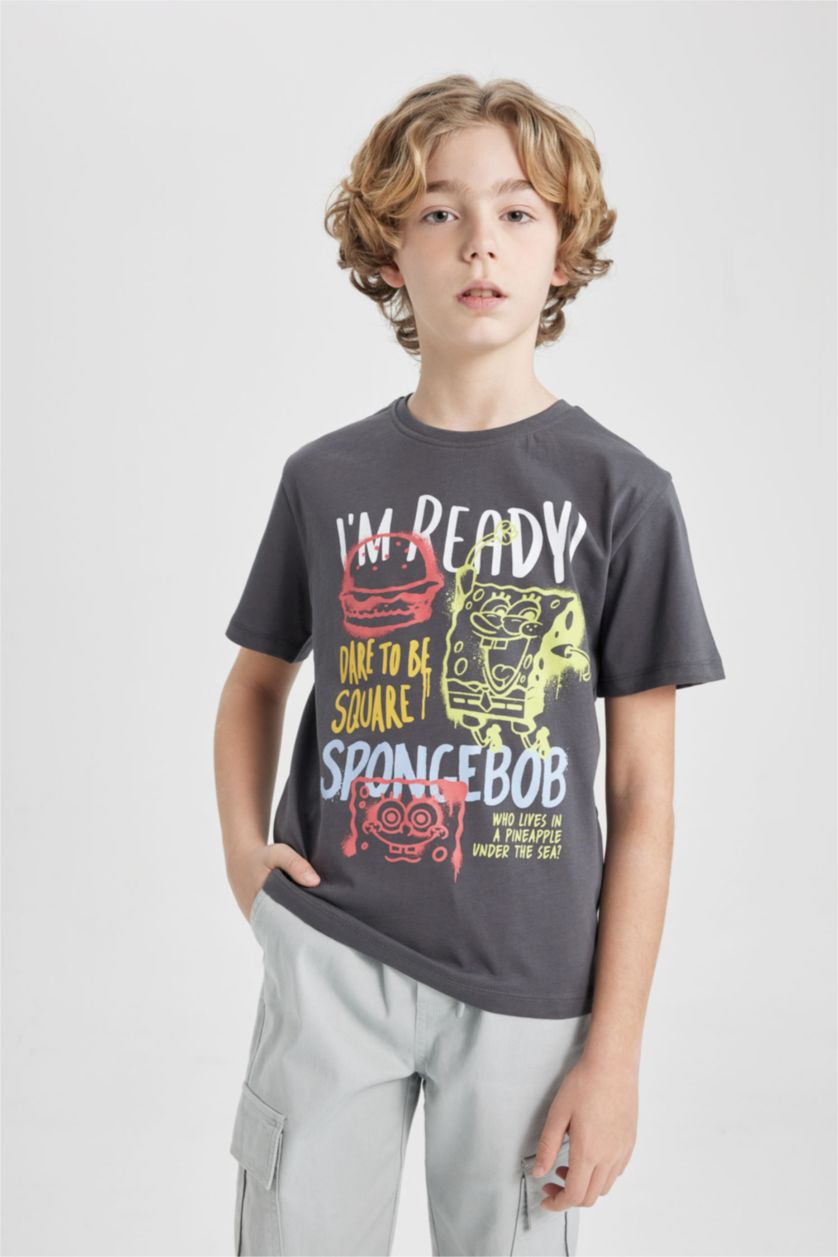 BOYS & TEENS Anthracite Boy SpongeBob Crew Neck Short Sleeve T-Shirt