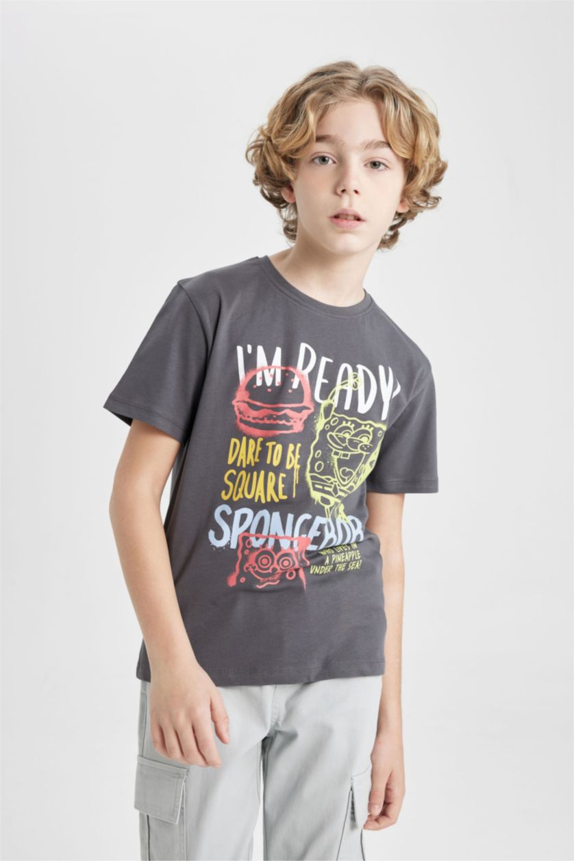 BOYS & TEENS Anthracite Boy SpongeBob Crew Neck Short Sleeve T-Shirt