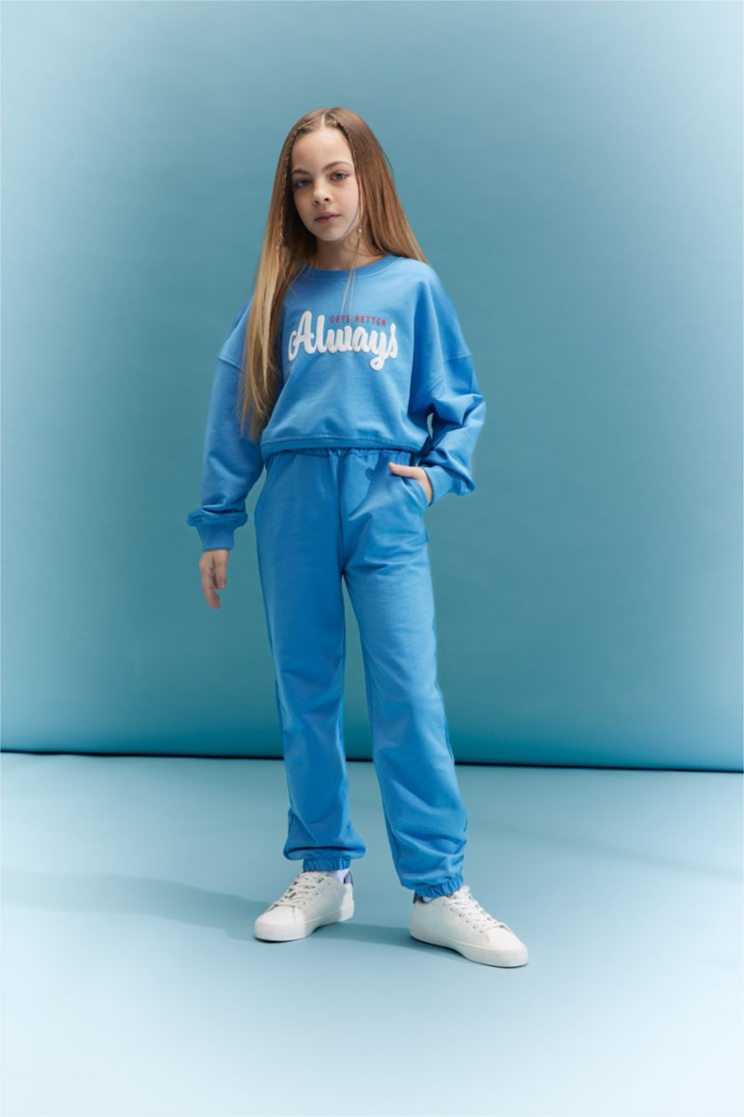 GIRLS & TEENS Blue Girl Printed Sweatshirt Sweatpants 2 Piece Set
