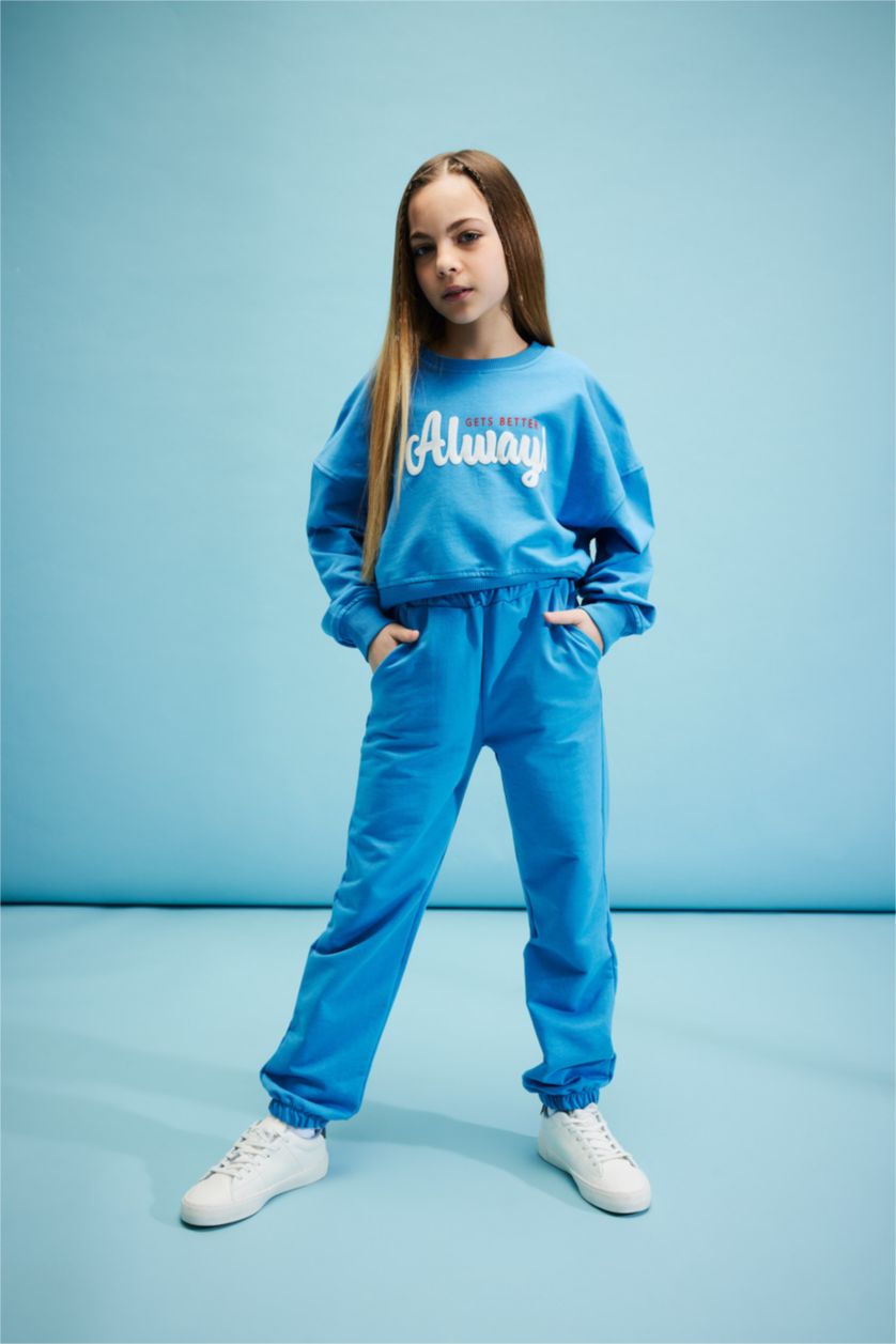GIRLS & TEENS Blue Girl Printed Sweatshirt Sweatpants 2 Piece Set